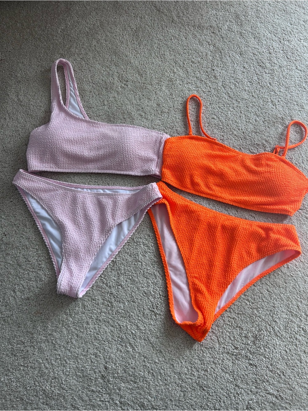Textured Scoop Bikini Set in Pink and Orange